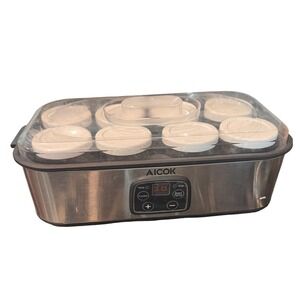 Aicok Digital Yogurt Maker Stainless Steel 8 Glass Jars Temperature Timer Silver